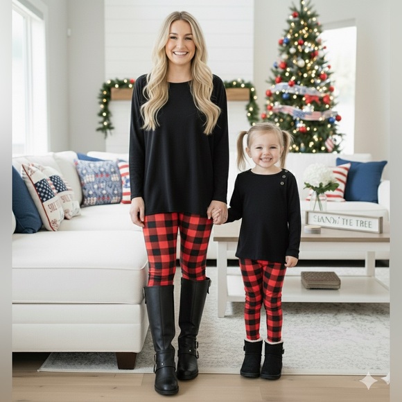 NEW Christmas Black Red Plaid Leggings Luxury Soft Yoga Pants Size TC2 - Picture 8 of 13